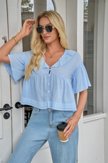 Cicy Bell Womens Sky Blue Babydoll Tops