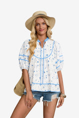Womens Sky Blue Floral Babydoll Blouse | CicyBell