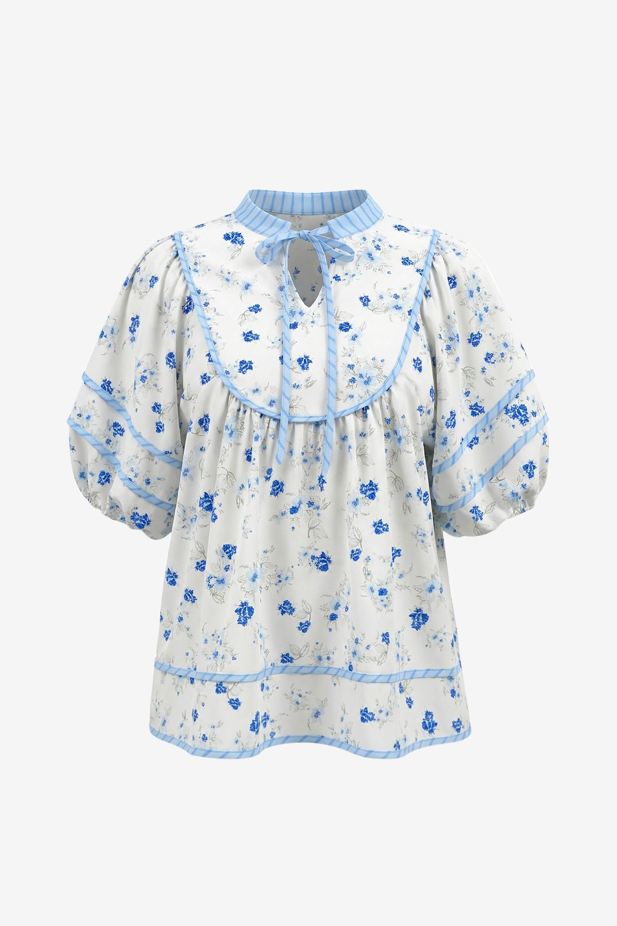 Womens Sky Blue Floral Babydoll Blouse | CicyBell