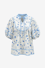 Womens Sky Blue Floral Babydoll Blouse | CicyBell