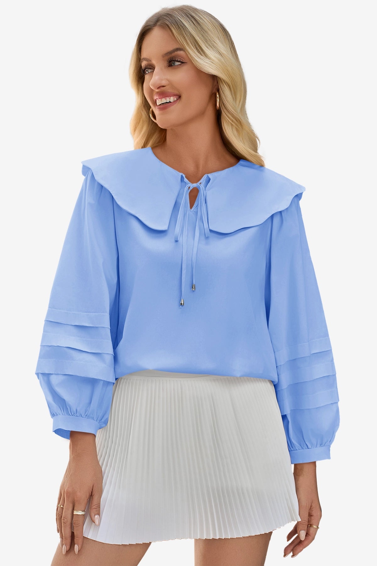 Effortless Sky Blue Puff Sleeve Blouse Pure Cotton | CicyBell