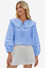 Effortless Sky Blue Puff Sleeve Blouse Pure Cotton | CicyBell