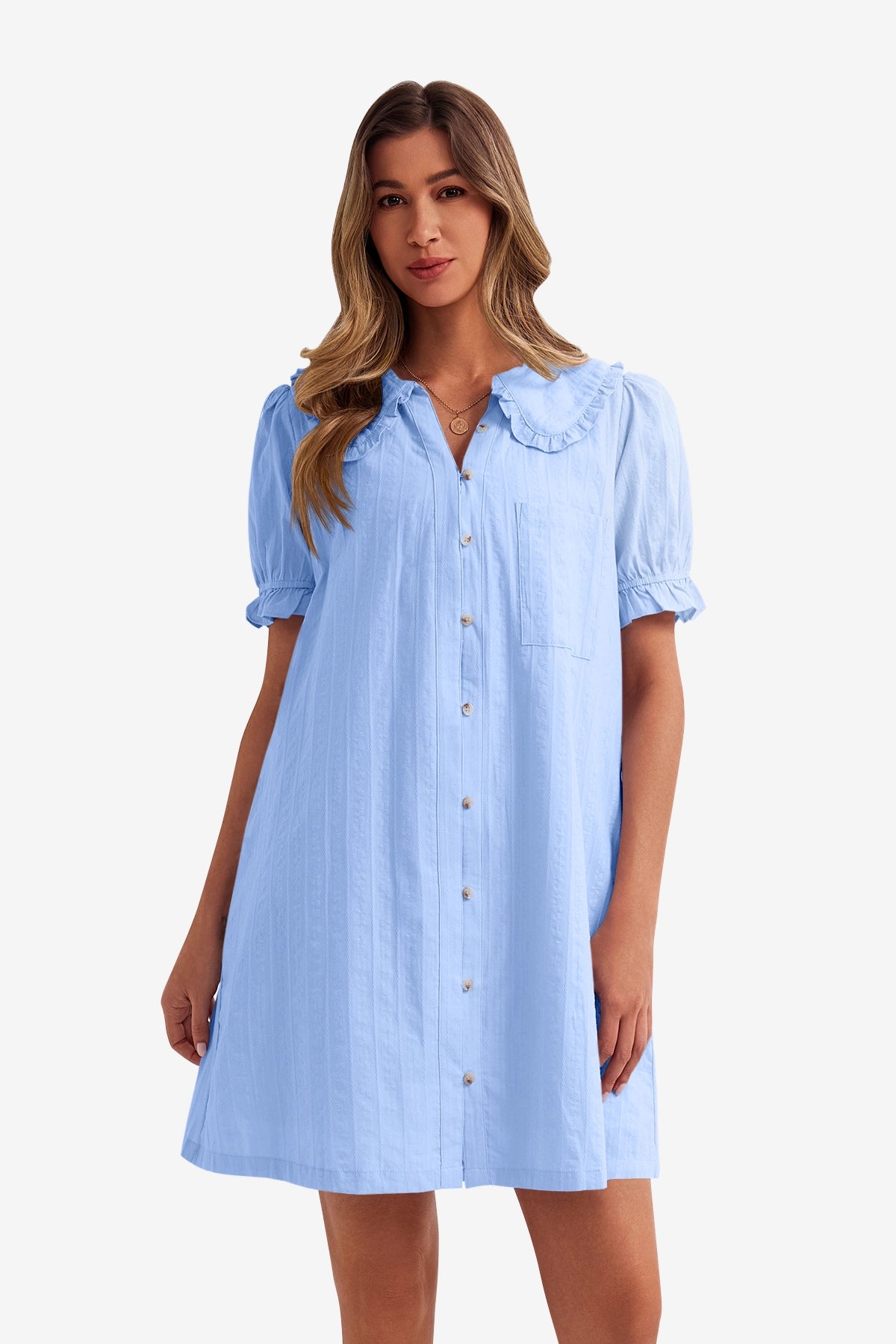 Womens Sky Blue Mini Shirt Dress  | CicyBell