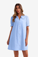 Womens Sky Blue Mini Shirt Dress  | CicyBell