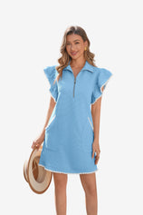 Womens Sky Blue Ruffle Cap Sleeve Dress  | CicyBell