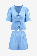 Womens Sky Blue Summer 2 Piece Short Sets | CicyBell
