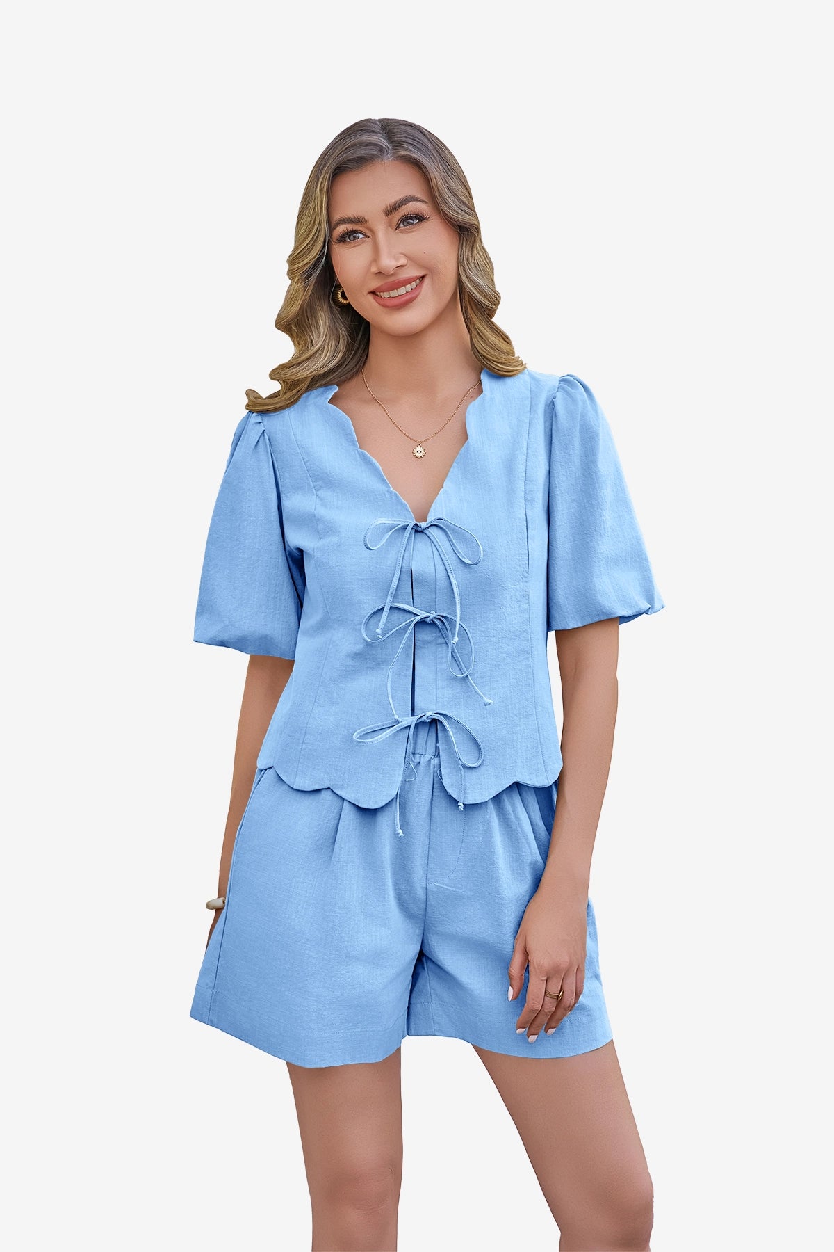 Womens Sky Blue Summer 2 Piece Short Sets | CicyBell