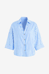 Womens Sky Blue 3/4 Bell Sleeve Button Down Shirts | CicyBell