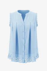 Womens Sky Blue Summer Eyelet Tank Tops | CicyBell