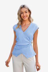 Womens Sky Blue V Neck Wrap Tank Tops | CicyBell