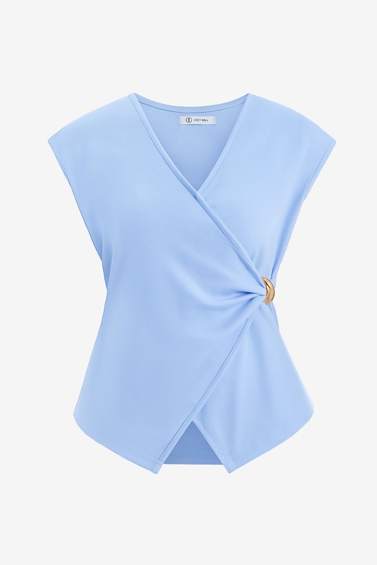 Womens Sky Blue V Neck Wrap Tank Tops | CicyBell