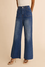 Womens Wash Blue High Waisted Straight Jeans | CicyBell