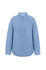 Cicy Bell Womens Washed Blue Denim Shirt