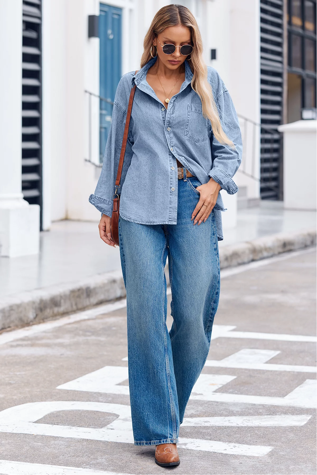 Cicy Bell Womens Washed Blue Denim Shirt