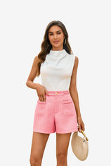 Womens Watermelon Red Tweed Summer Shorts | CicyBell