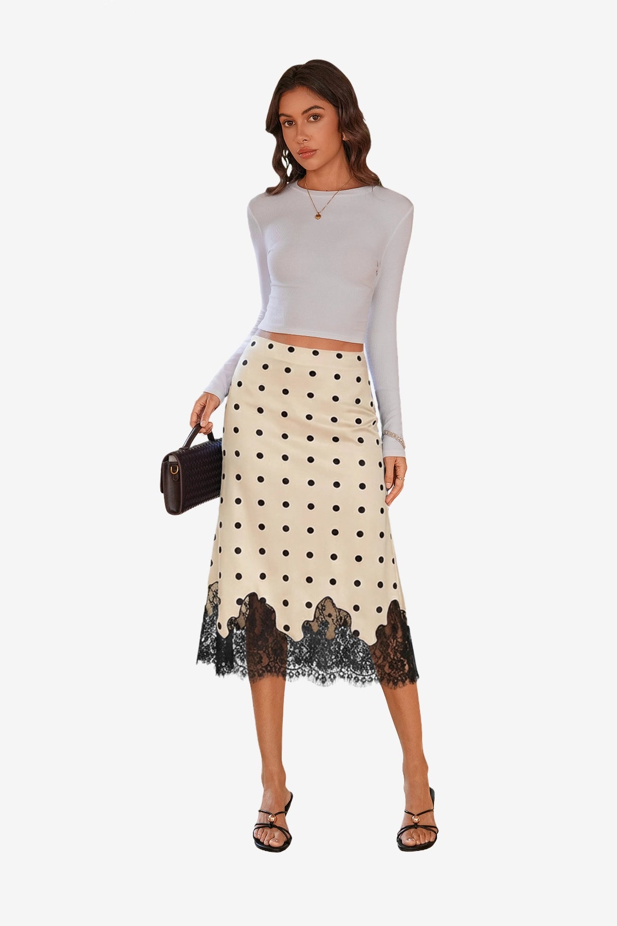 Womens Wave Point Color Silk Satin Midi Skirts | CicyBell