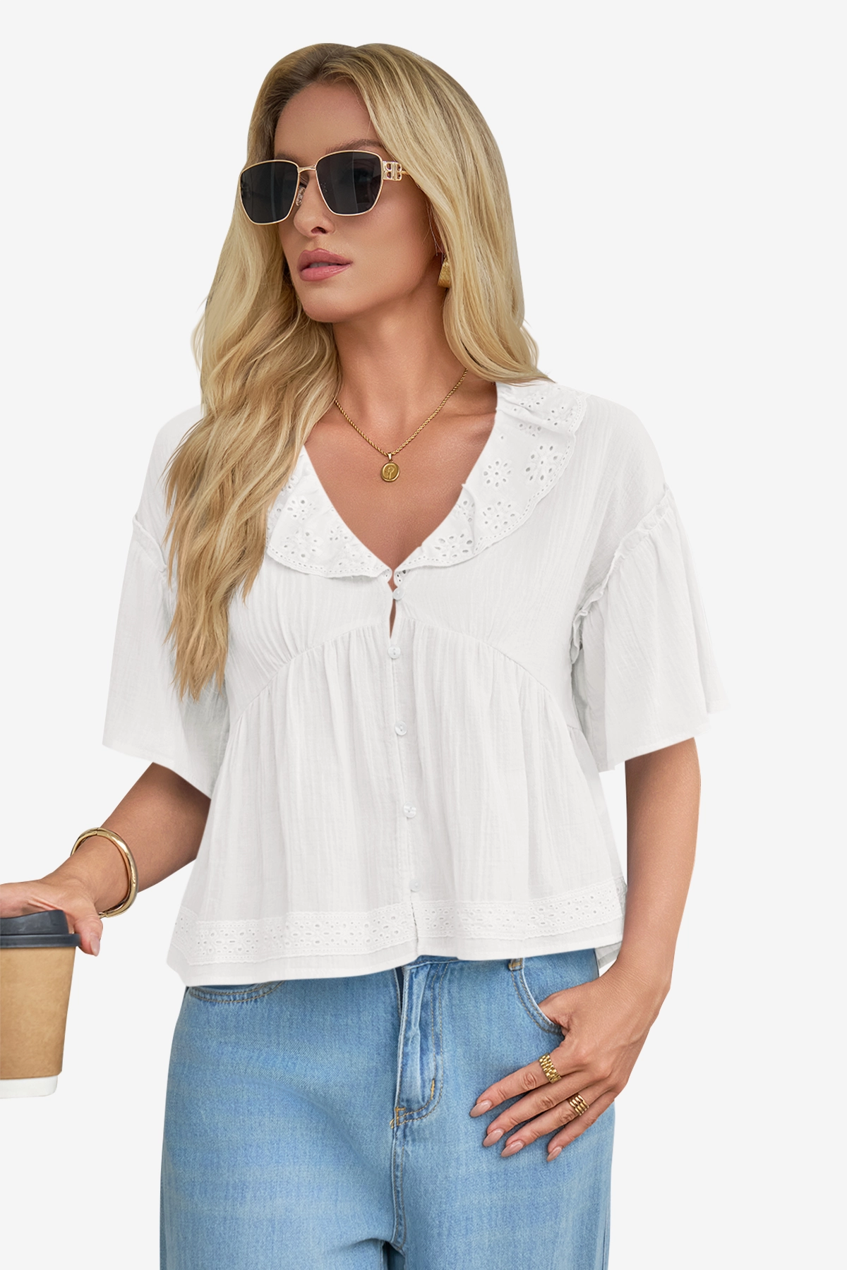 Cicy Bell Womens White Babydoll Tops