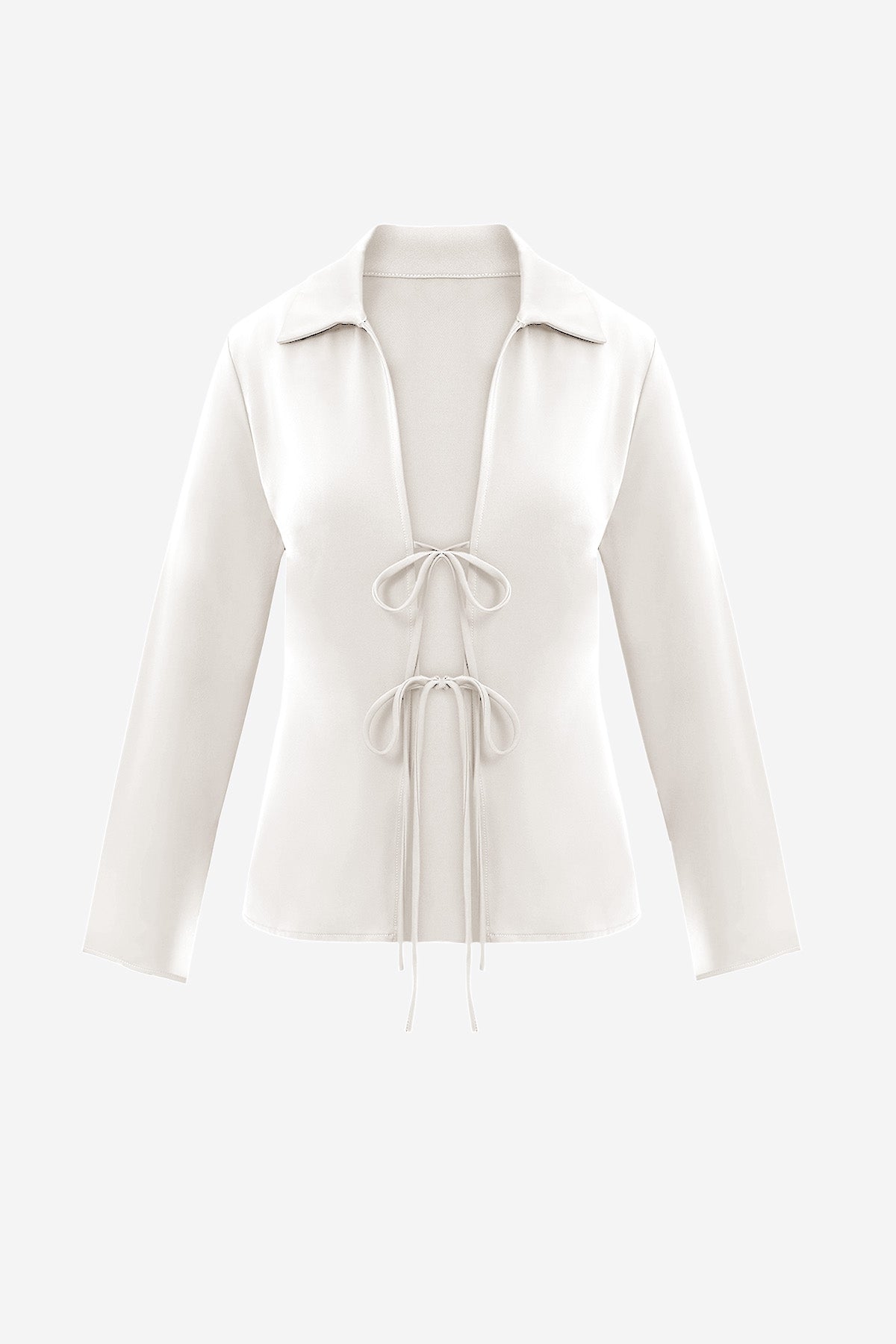Womens White Satin Tie Front Shirts | CicyBell
