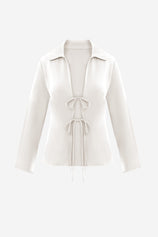 Womens White Satin Tie Front Shirts | CicyBell