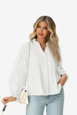 Wrinkle-Free White Puff Sleeve Blouse Smocked Hem | CicyBell
