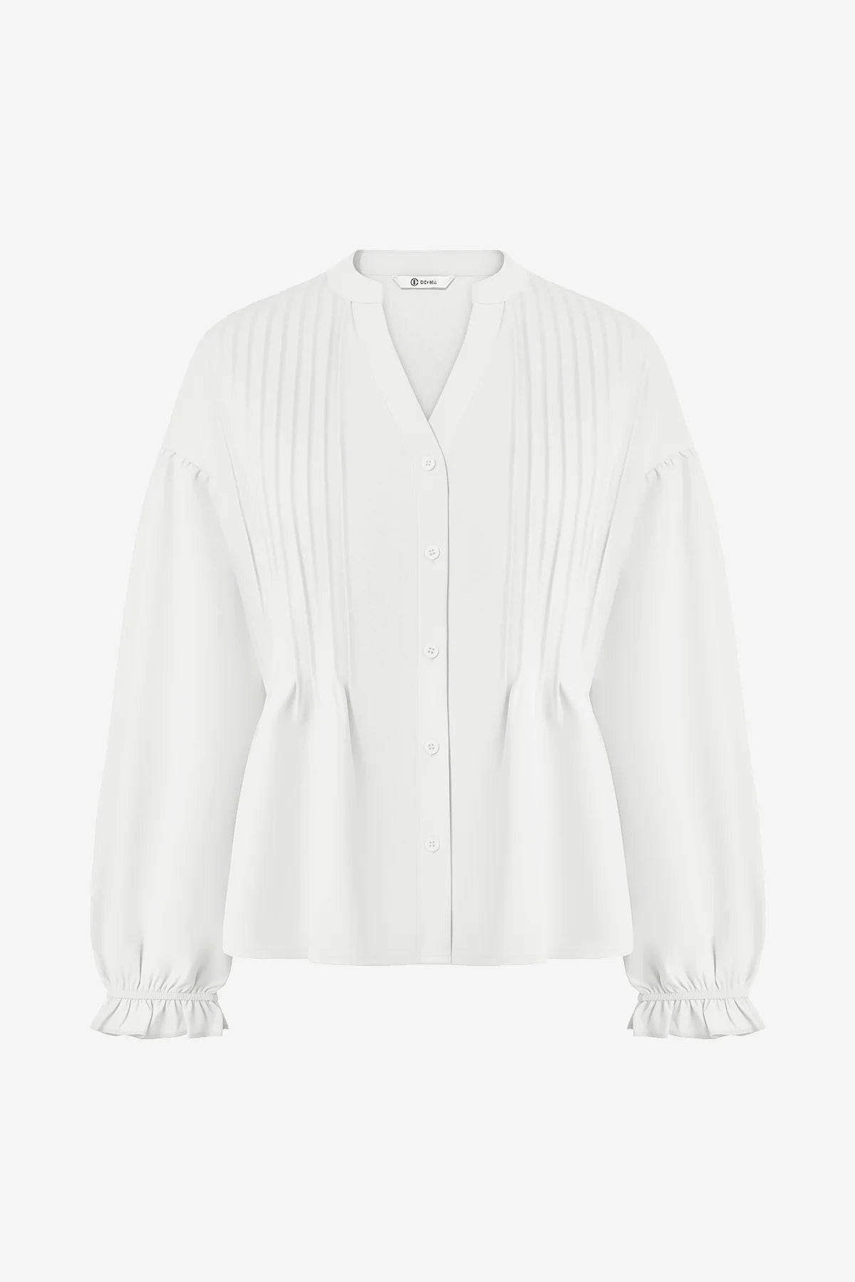 Wrinkle-Free White Puff Sleeve Blouse Smocked Hem | CicyBell
