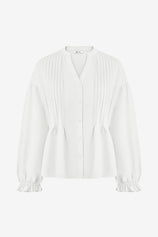 Wrinkle-Free White Puff Sleeve Blouse Smocked Hem | CicyBell