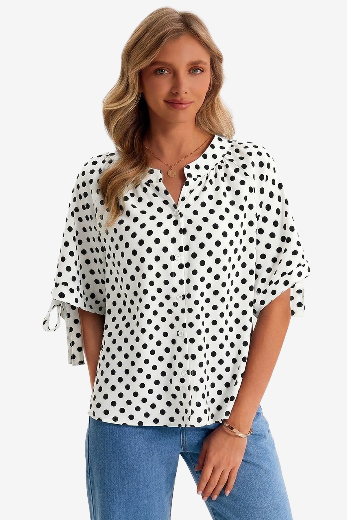 Womens White Polka Dot Blouse Tops | CicyBell