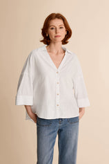 Womens White 3/4 Sleeve Striped Button Down Shirts | CicyBell