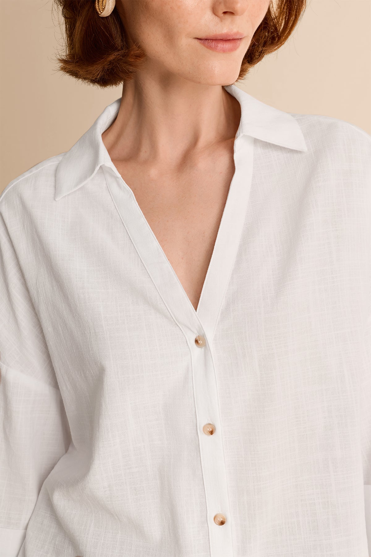 Womens White 3/4 Sleeve Striped Button Down Shirts | CicyBell