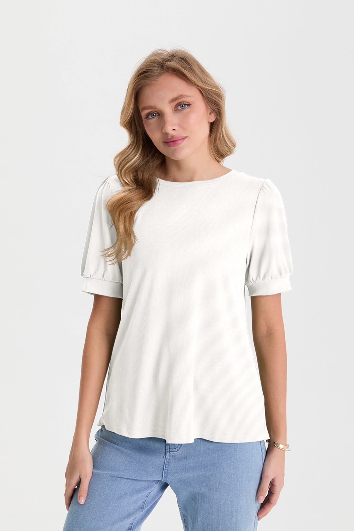 Womens White Short Puff Sleeve Blouses | CicyBell