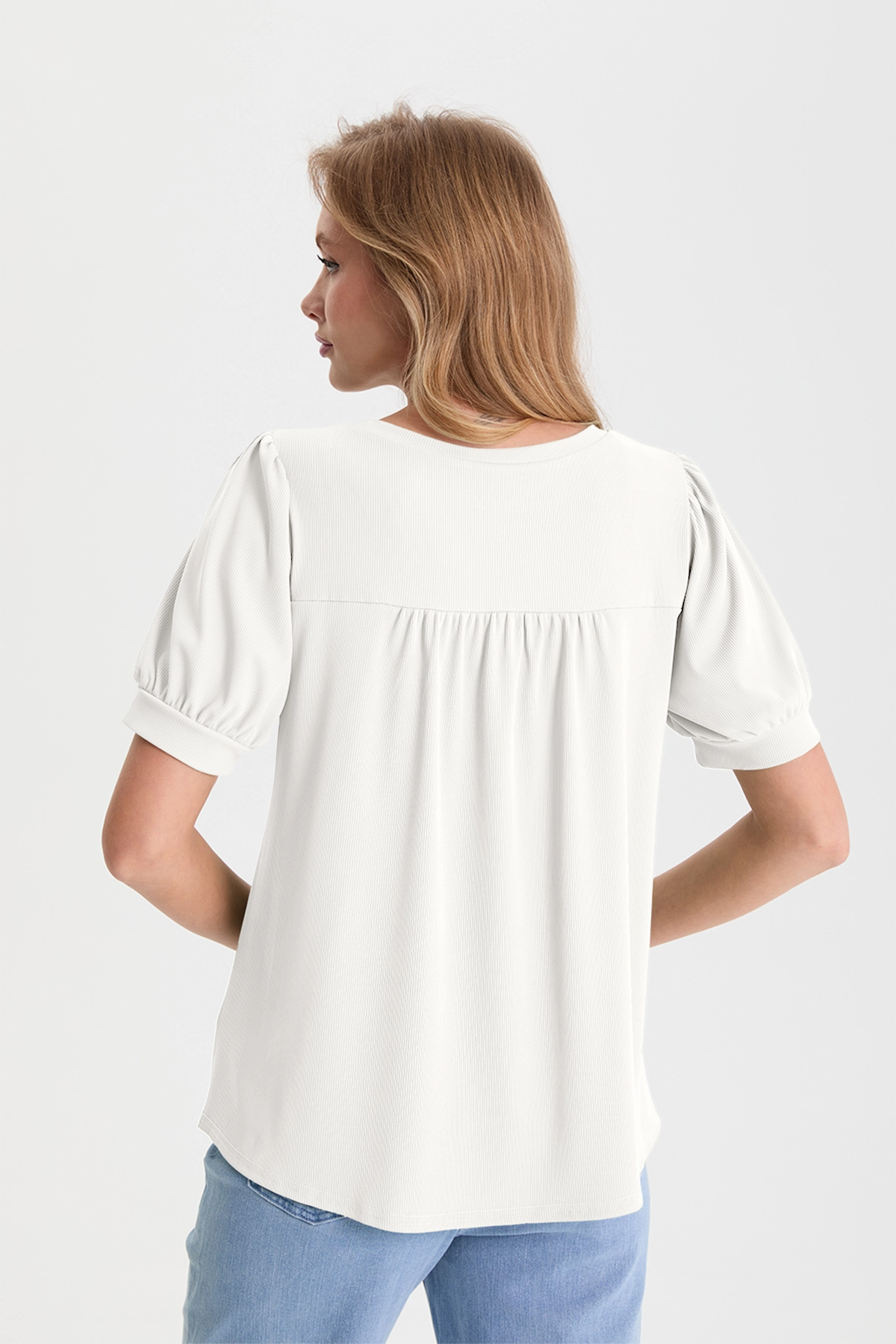 Womens White Short Puff Sleeve Blouses | CicyBell