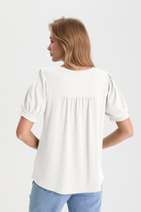 Womens White Short Puff Sleeve Blouses | CicyBell