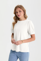 Womens White Short Puff Sleeve Blouses | CicyBell
