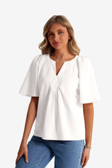 Womens White V Neck Blouse | CicyBell
