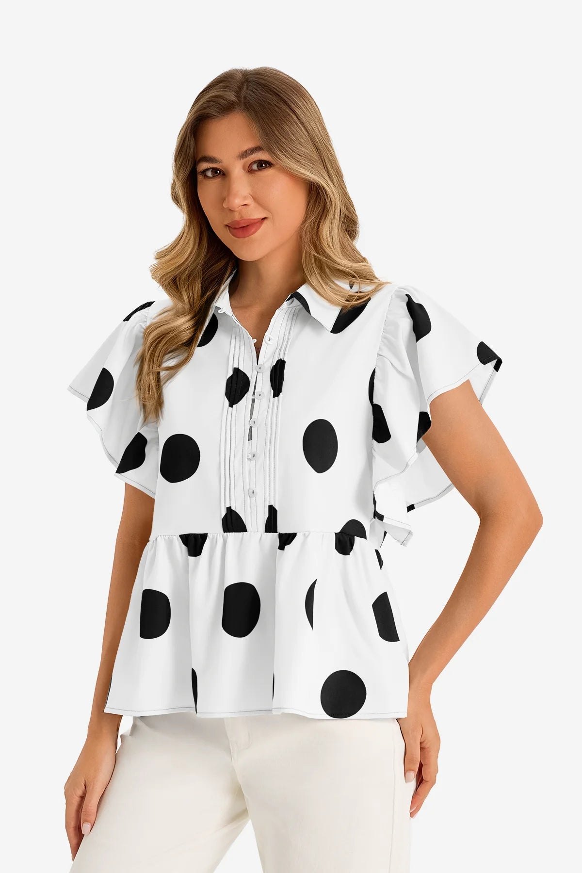 Womens White Polka Dot Babydoll Tops | CicyBell