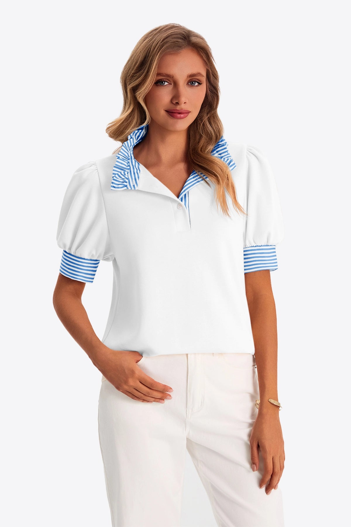Womens White Summer Puff Sleeve Blouses | CicyBell