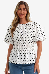 Womens White Polka Dots Peplum Blouses  | CicyBell