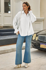 Cicy Bell Womens White Oversized Button Down Shirts