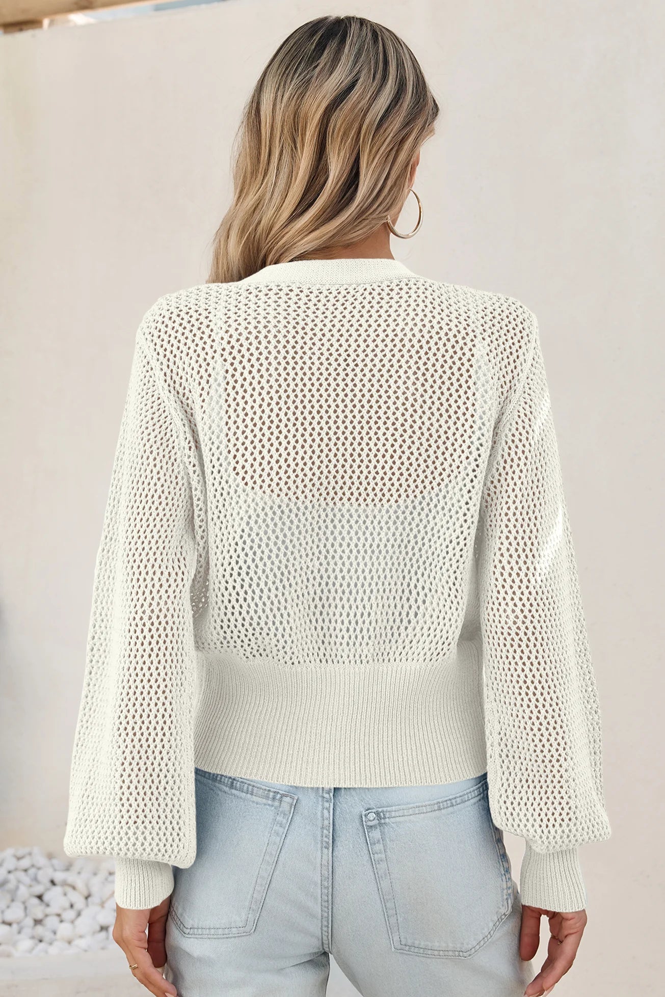 Cicy Bell Womens White Cropped Crochet Cardigans