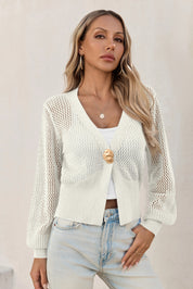 Cicy Bell Womens White Cropped Crochet Cardigans
