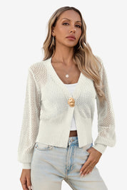 Cicy Bell Womens White Cropped Crochet Cardigans