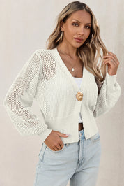 Cicy Bell Womens White Cropped Crochet Cardigans