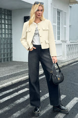 Cicy Bell Womens White Cropped Tweed Blazer Jackets