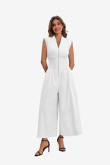 Womens White V Neck Casual Dressy Jumpsuit | CicyBell