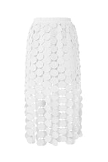 Cicy Bell Womens White Hollow Out Fringe Hem Maxi Skirts