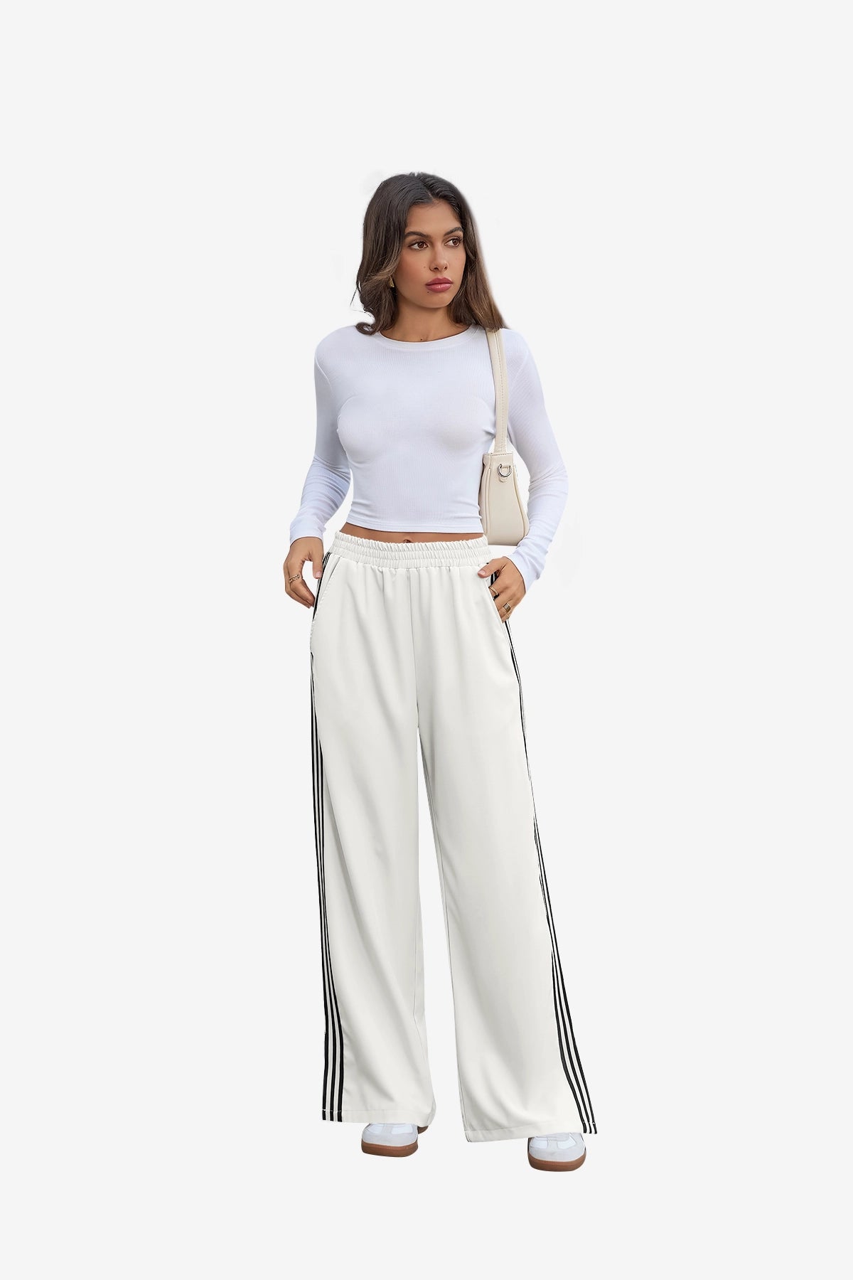Womens White Wide Leg High Waisted Pants | CicyBell