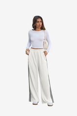 Womens White Wide Leg High Waisted Pants | CicyBell