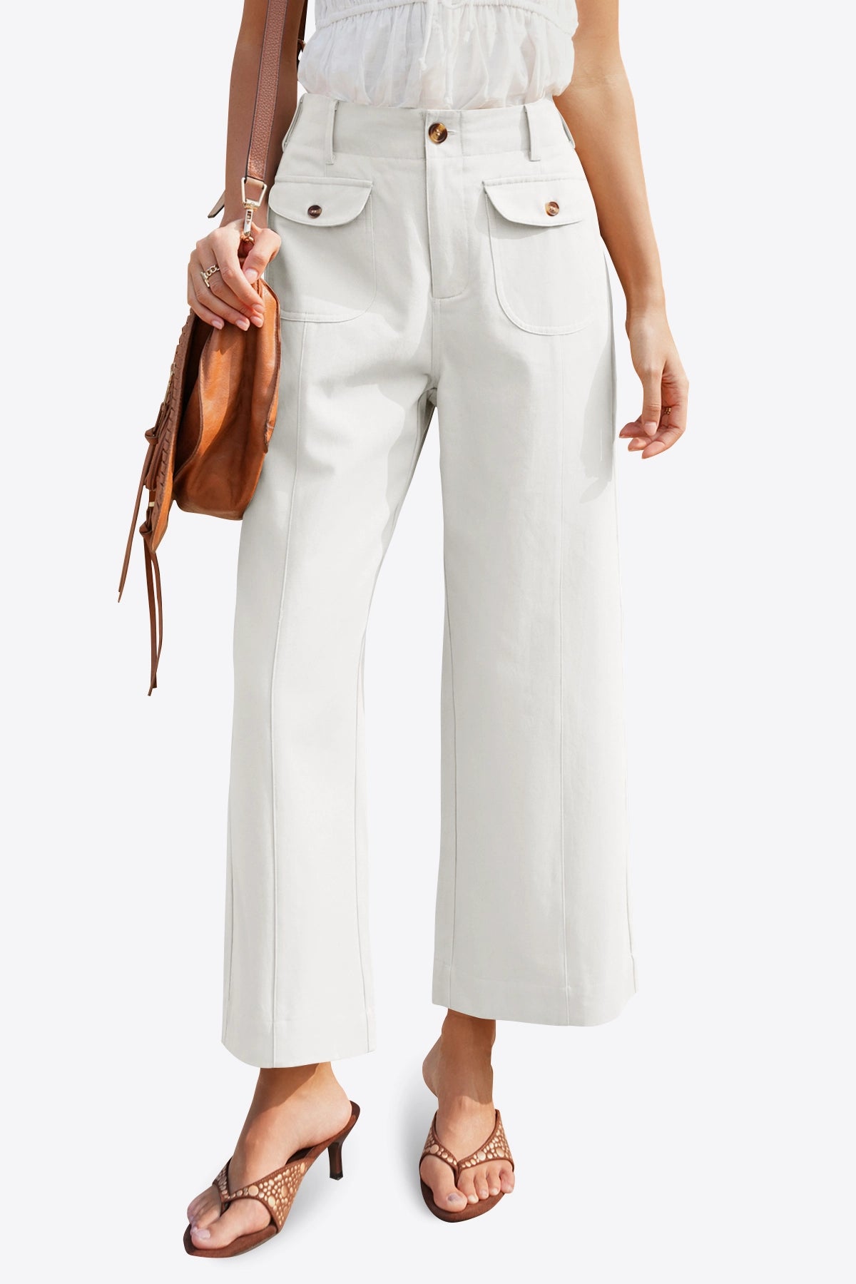 Womens White Cropped Wide Leg Pants | CicyBell