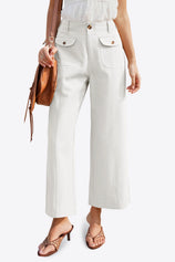 Womens White Cropped Wide Leg Pants | CicyBell