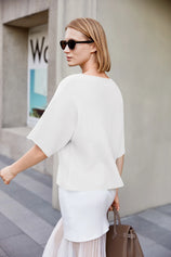 Cicy Bell Womens White Half Sleeve Sweaters